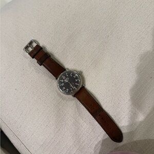 Shinola Silver Case Watch with Brown Leather Strap